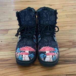 Mushroom Patterned Black Boots